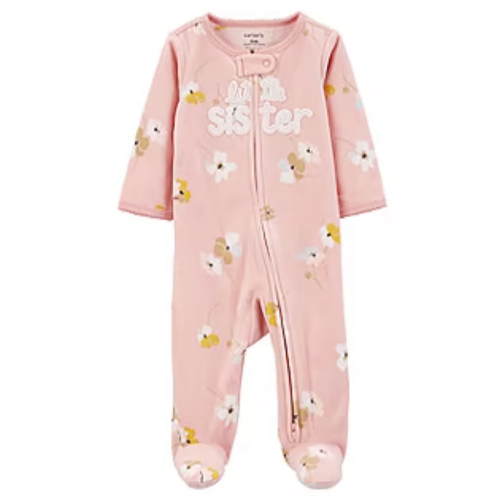 3M Little Sister Rose Pink Fleece 2-Way Zipper Footie Onesie Pajamas Carters